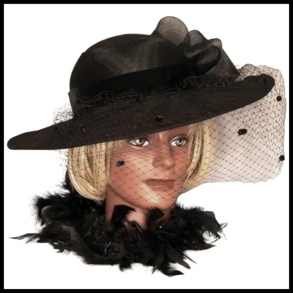 Vintage Hat & HATBOX Black Wide Brim- 80s does 50s High Fashion main image 4